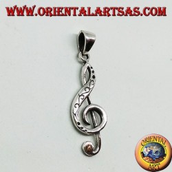 Pendentif en argent clé de sol ou clé du soleil, décoré