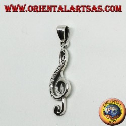 Silver pendant Treble clef or key of the sun, decorated