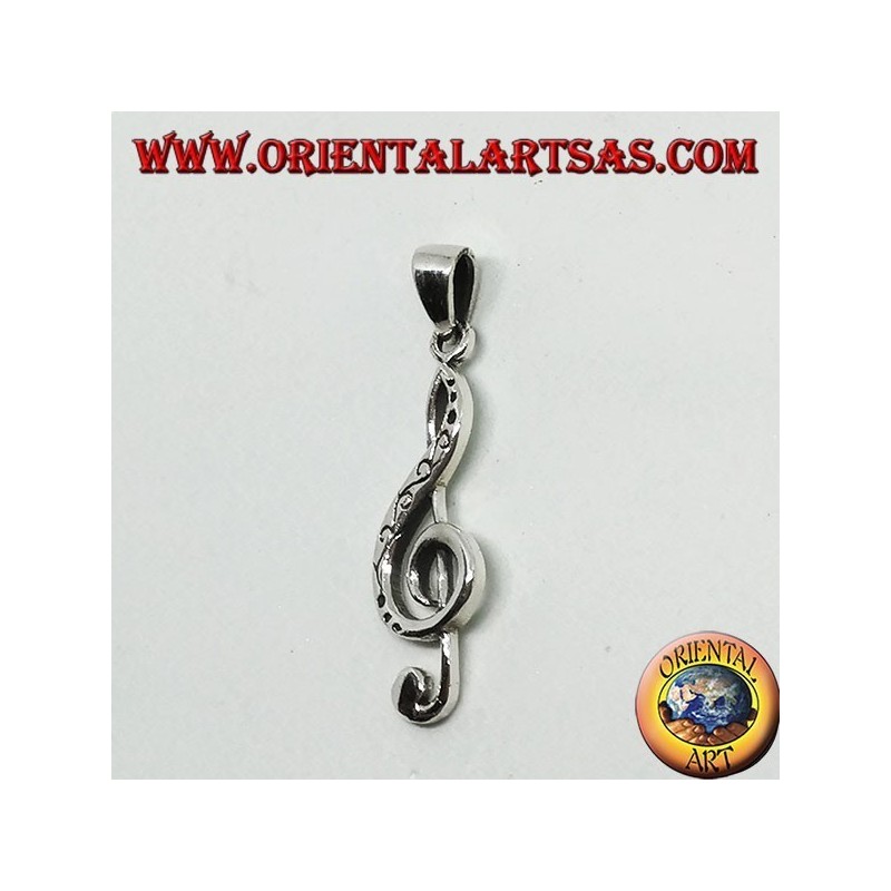 Colgante de plata Clave de sol o llave del sol, decorada
