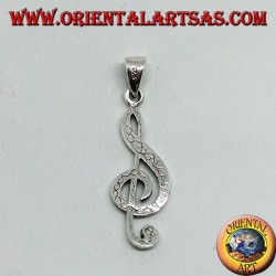 Silver pendant Treble clef or key of the sun, decorated