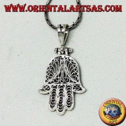 Pendant in the hands of Fatima or Miriam Hamsa filigree