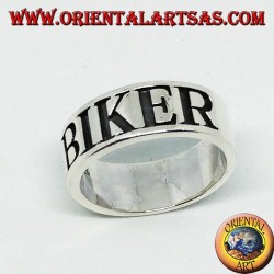 Anello a fascia in argento  con incisione BIKER