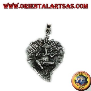 Silver pendant, Ganesha on the leaf