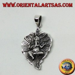 Silver pendant, Ganesha on the leaf