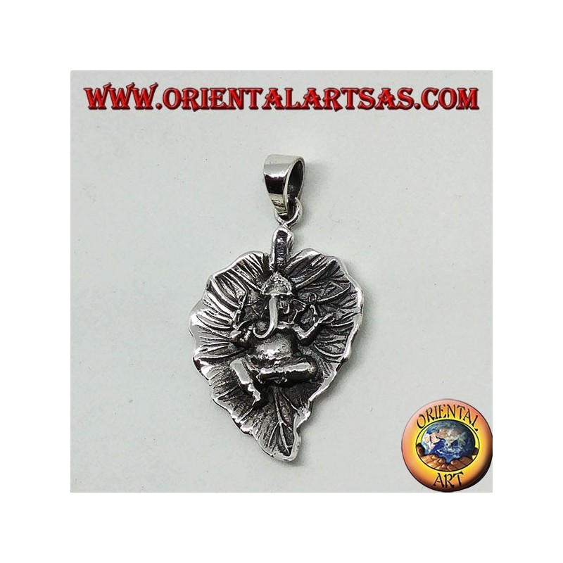 Silver pendant, Ganesha on the leaf
