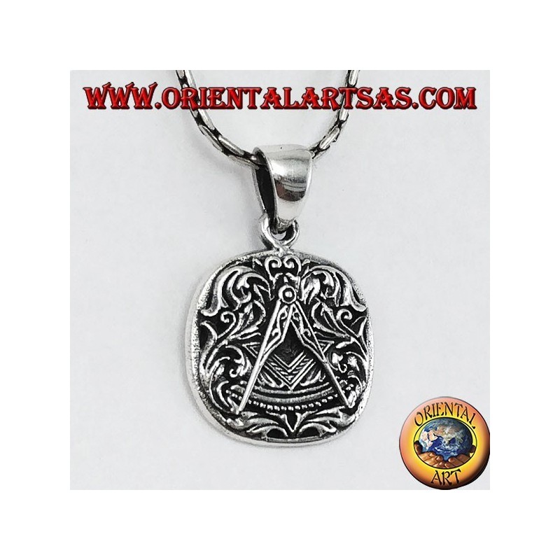 Pendentif en carré d'argent et boussoles superposés, symbole de la franc-maçonnerie
