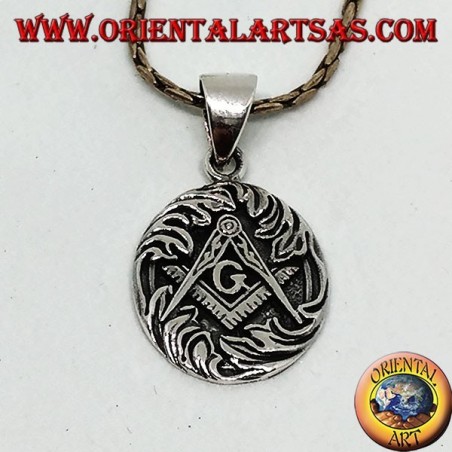 Ciondolo in argento lo squadro e compasso sovrapposti con G ,  simbolo della massoneria   
