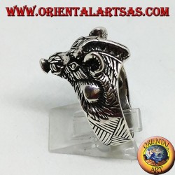 Silver ring with a boar's head