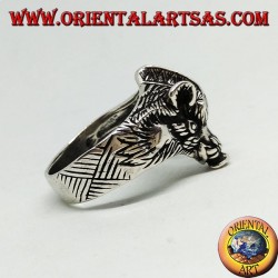 Silver ring with a boar's head