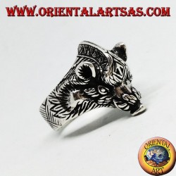 Silver ring with a boar's head