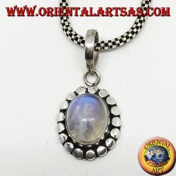 Silver pendant with white labradorite with blue fluorescence
