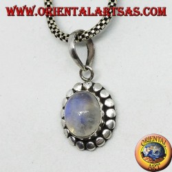 Silver pendant with white labradorite with blue fluorescence