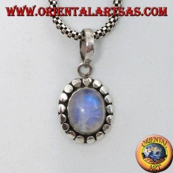 Silver pendant with white labradorite with blue fluorescence