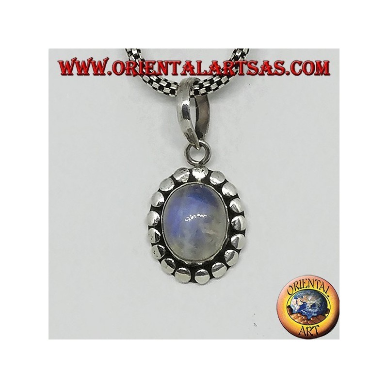 Ciondolo in argento con labradorite bianca con fluorescenza blu