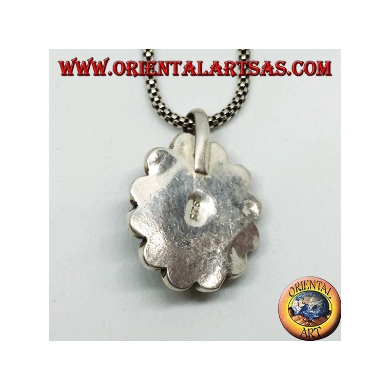 Pendentif en argent avec turquoise ovale tibétaine naturelle et corail