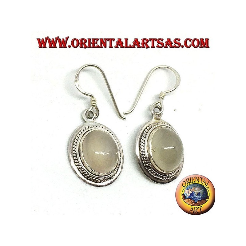 Silver earrings with oval moonstone (adularia)