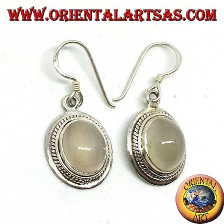 Orecchini in argento con pietra di luna  ovale ( adularia )
