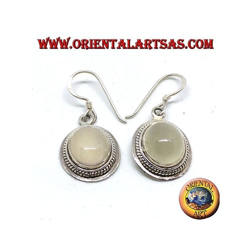 Pendientes de plata con piedra de luna ovalada (adularia)