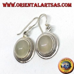 Silberohrringe mit ovalem Mondstein (Adularia)