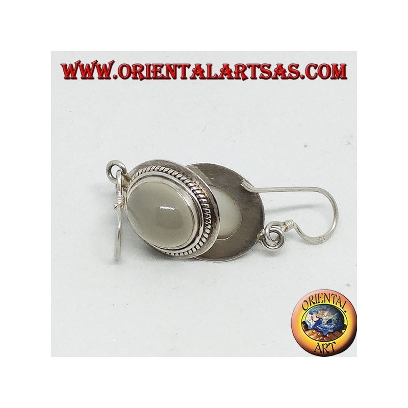 Silver earrings with oval moonstone (adularia)