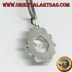 Silver pendant with sun engraved on rock crystal and decorated border