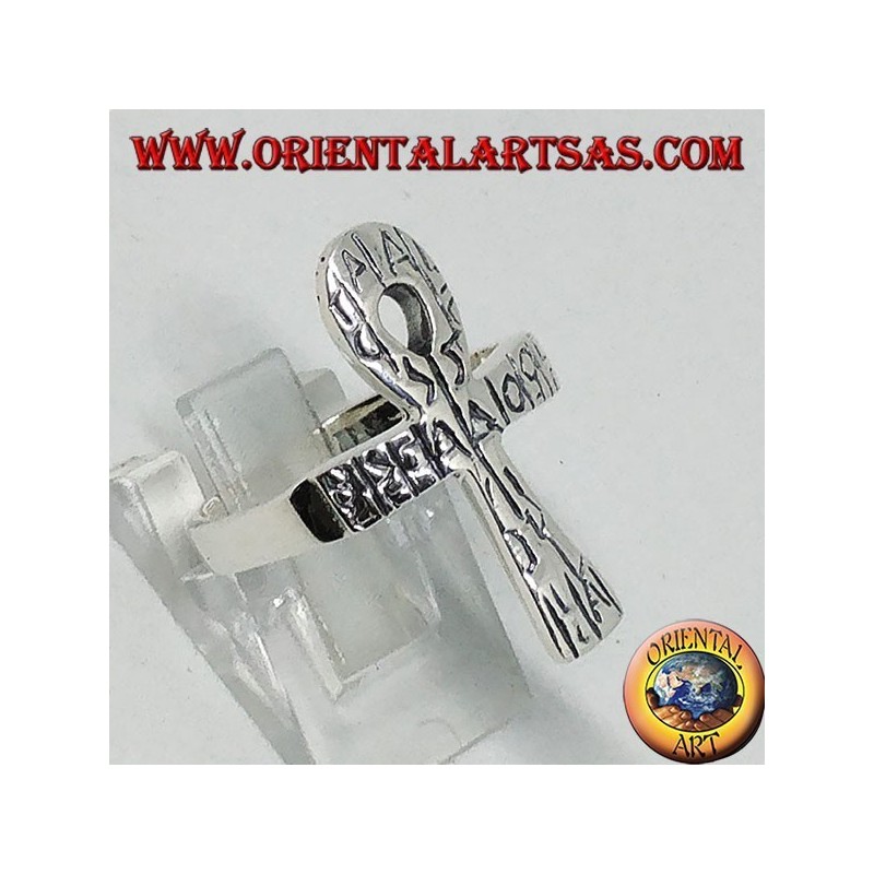 Bague en argent avec ankh, clé de vie ou croix ansata