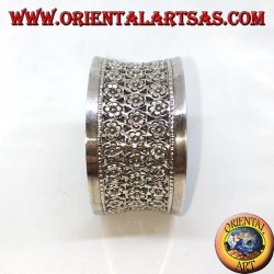 Wide silver bracelet, hand chiselled with small flowers (concave)