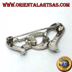 Silver brooch with marcassites two intertwined hearts