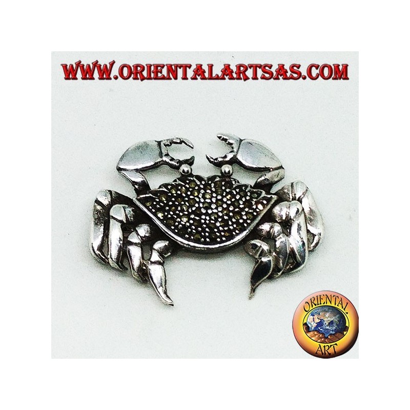 Silver brooch with crab-shaped marcasites (large)
