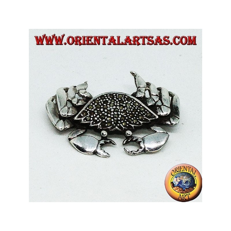 Silver brooch with crab-shaped marcasites (large)