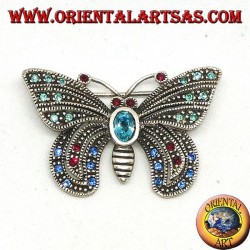 Silver brooch with assorted semiprecious stones in the shape of a butterfly