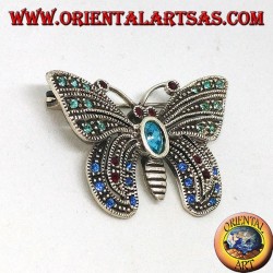 Silver brooch with assorted semiprecious stones in the shape of a butterfly