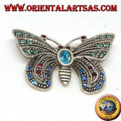 Silver brooch with assorted semiprecious stones in the shape of a butterfly