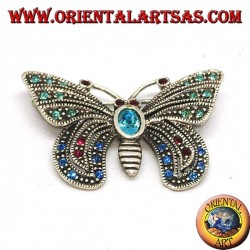 Silver brooch with assorted semiprecious stones in the shape of a butterfly