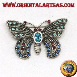 Silver brooch with assorted semiprecious stones in the shape of a butterfly