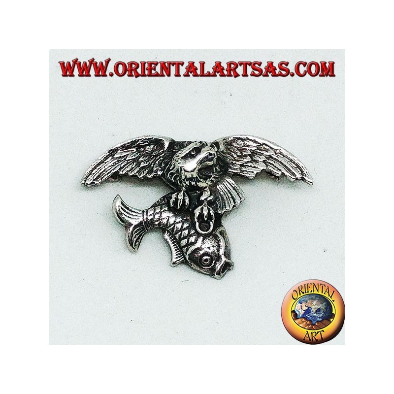 Silver brooch Osprey fishing a fish