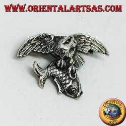 Silver brooch Osprey fishing a fish