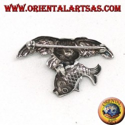 Silver brooch Osprey fishing a fish