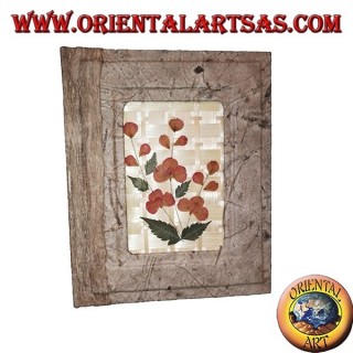 Álbum de fotos en corteza de árbol con bajorrelieve de pétalos, 20 cm.