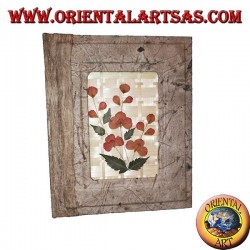Photo album in tree bark with bas-relief of petals, 20 cm