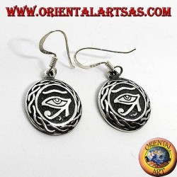 Earring in silver pendant of the eye of Ra Horus surrounded by weaving