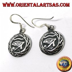 Boucle d'oreille en pendentif en argent de l'oeil de Ra Horus entouré de tissage