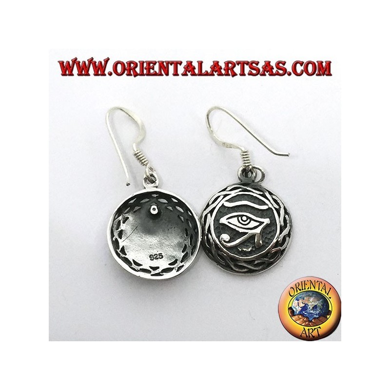 Pendiente en colgante de plata del ojo de Ra Horus rodeado de tejido.