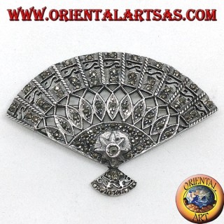 Silver brooch with fan-shaped marcassites