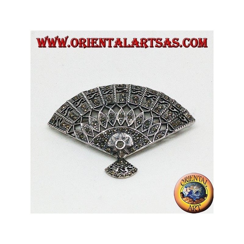 Silver brooch with fan-shaped marcassites