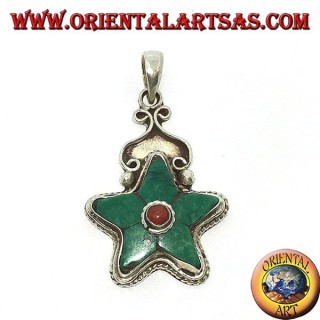 pendentif en argent naturel Turquoise Étoile tibétaine