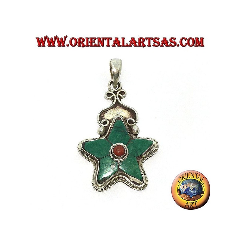 Silber Anhänger natürliche Türkis Tibetische Stern