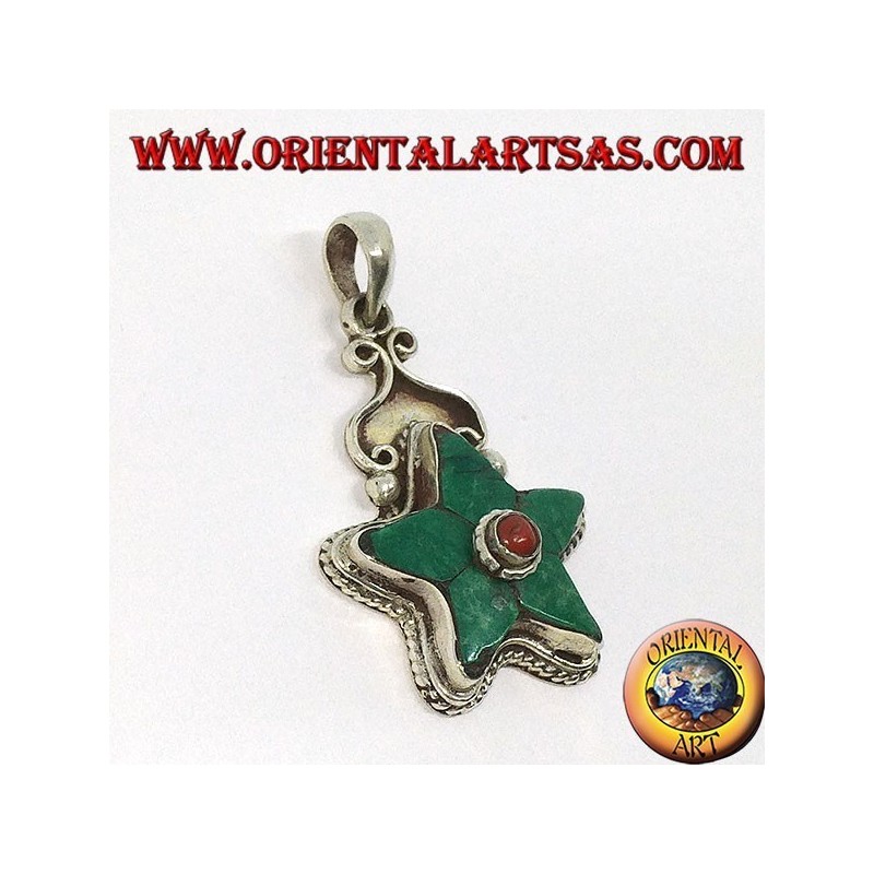 Ciondolo in argento stella con Turchese Tibetano naturale