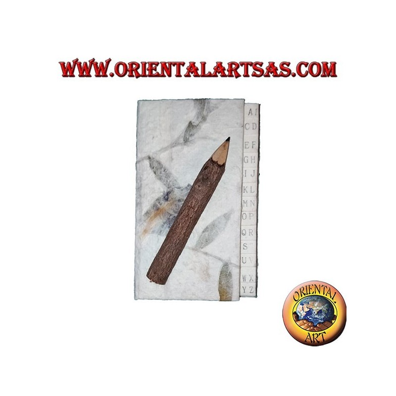 Telephone book in rice paper and petals with pencil in the trunk, 11 cm