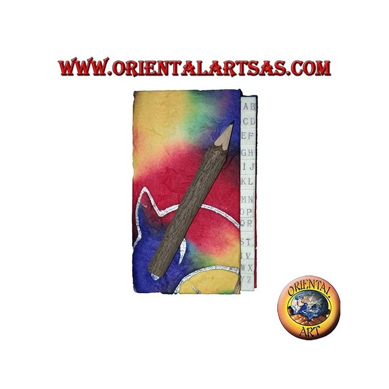 Telephone book in colored rice paper with pencil in the trunk, 11 cm
